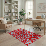 Vibrant Red Starburst Floral Area Rug