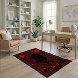 ODIKA Cyberpunk Electronic Circuit Washable Rug - Red & Black Tech Style Gamer Area Rug