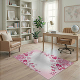 Pink Pink Peony Floral Border Area Rug