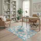 Elegant Blue Teal Swirling Floral Area Rug