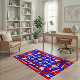 Red Blue Maple Leaf Geometric Area Rug
