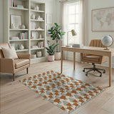 Teal and Terracotta Abstract Geometric Area Rug