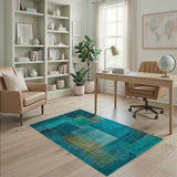 Teal Blue Geometric Abstract Geometric Modern Area Rug