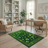 Ornate Green Shamrock Clover Area Rug