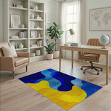 Wavy Blue and Yellow Abstract Area Rug