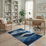 Blue and Teal Blue Wave Coastal Area Rug