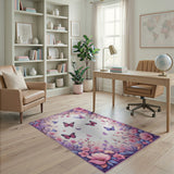 Pink Floral Vintage Whimsical Pink Butterfly Floral Area Rug