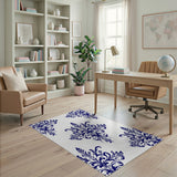 Floral Vintage Navy Blue Damask Floral Area Rug