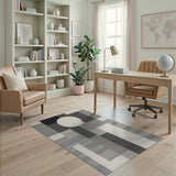Bold Geometric Black White Area Rug with Central Circle