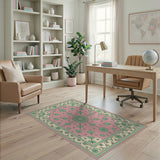 Pink Teal Traditional Persian Medallion Rug