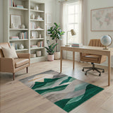 Green Layered Mountain Sunset Area Rug