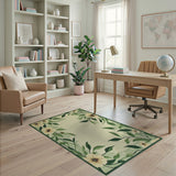 Green Border Floral Cream Area Rug