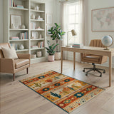 Southwestern Cactus Geometric Area Rug in Orange Teal