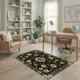 ODIKA Washable Vintage Floral Black & Gold Low Pile Area Rug