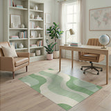 Abstract Green Wave Geometric Area Rug