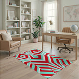 Bold Red Teal Geometric Abstract Area Rug