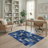 Blue and Teal Blue Patchwork Geometric Area Rug