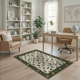 Ivory Traditional Persian Floral Rug with Green Gold Vines