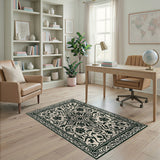 Black Floral Persian Border Area Rug