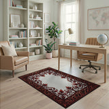 Ornate Red Leaf Vine Border Area Rug