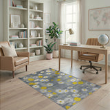 Grey Vintage Grey Daisy Floral Area Rug