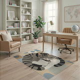 Curled Sleeping Tabby Cat Geometric Rug