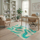 Teal Mint Wave Abstract Area Rug
