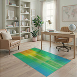Vibrant Grid Geometric Area Rug in Teal Orange