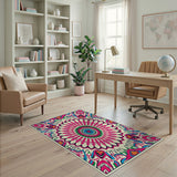 Multi-color and Patterns Vibrant Pink Mandala Area Rug
