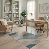 Blue and Teal Abstract Blue Wave Area Rug