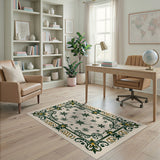 Ornate Green Cannabis Leaf Framed Rug