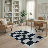 Irregular Black White Checkered Area Rug