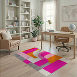 Vibrant Geometric Pink Orange Shag Area Rug