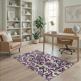 Purple Purple Damask Floral Area Rug