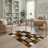 Geometric Brown Tan Drawer Boxes Area Rug