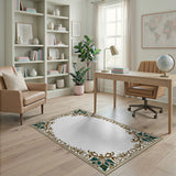 Blue and Teal Ornate Teal Lotus Border Area Rug