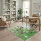 Whimsical Pink Meadow Floral Area Rug