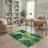 Green Coastal Beach Lush Monstera Leaf Green Area Rug