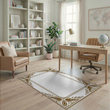 Ornate Floral Leaf Border Area Rug