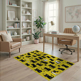 Kids Cartoon Playful Black Cats on Sunny Yellow Area Rug