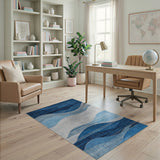 Blue and Teal Navy Blue Wave Abstract Area Rug
