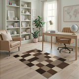 Geometric Modern Brown Tan Geometric Block Area Rug