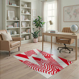 Red Geometric Modern Bold Red Wavy Geometric Area Rug