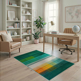 Geometric Modern Multi-color and Patterns Vibrant Green Geometric Block Area Rug