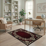 Ornate Red Ivory Floral Border Area Rug