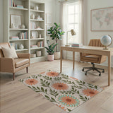 Coral Daisy Floral Pattern Area Rug