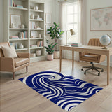 Navy Blue Swirling Wave Area Rug