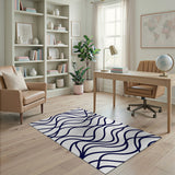 Navy Wavy Lines Abstract Area Rug