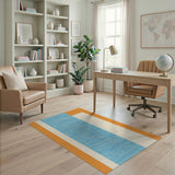 Orange Border Blue Vertical Stripe Area Rug