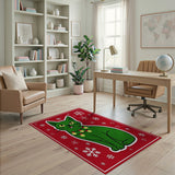 Festive Green Cartoon Cat Holiday Rug